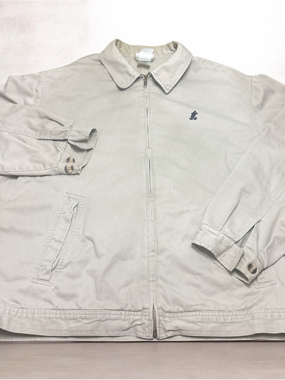 Disney Harrington Vintage Men's Khaki Zip-Up Jacket with Embroidered Logo